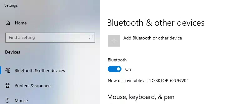 Windows Bluetooth pairing menu