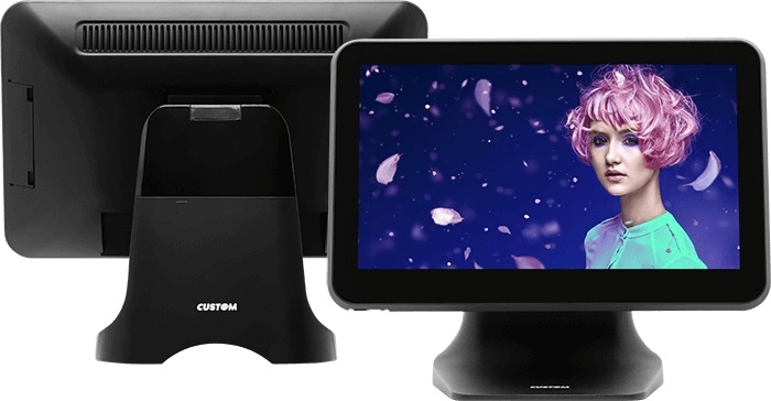 Custom America SILK POS terminal front and rear views