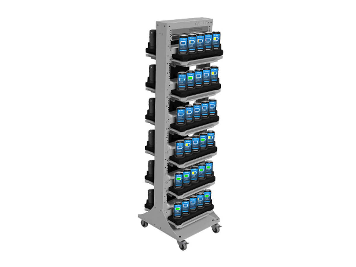 Open Rack holding multiple Zebra devices