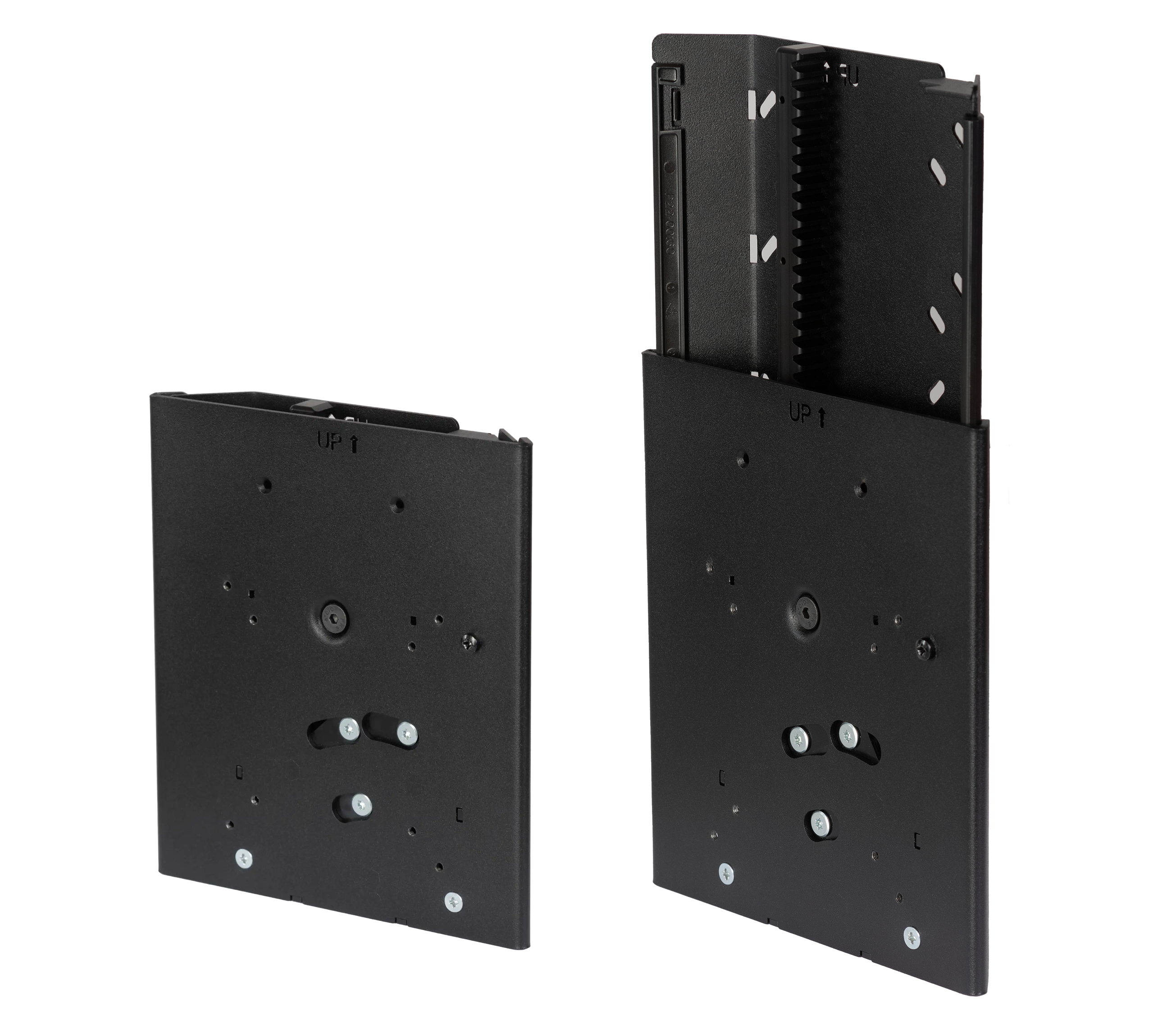 Side by side of the VESA plate extended and unextended.