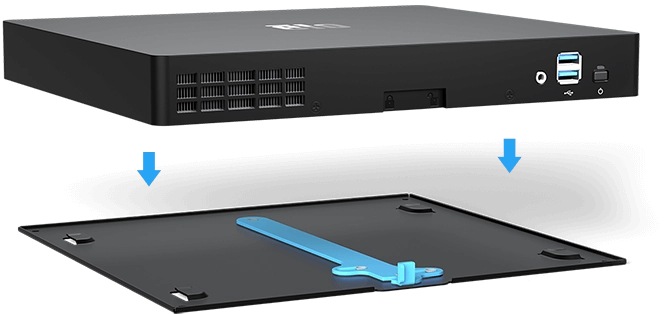 Unit floating over mounting plate, showcasing how they attach.