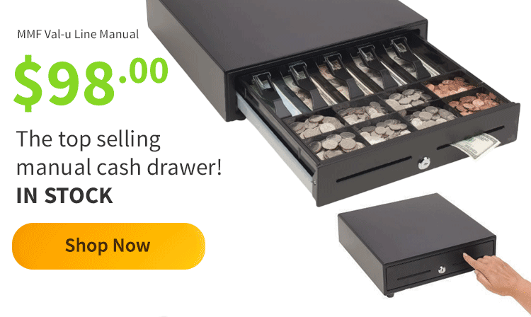 The top selling manual cash drawer! IN STOCK $98.00